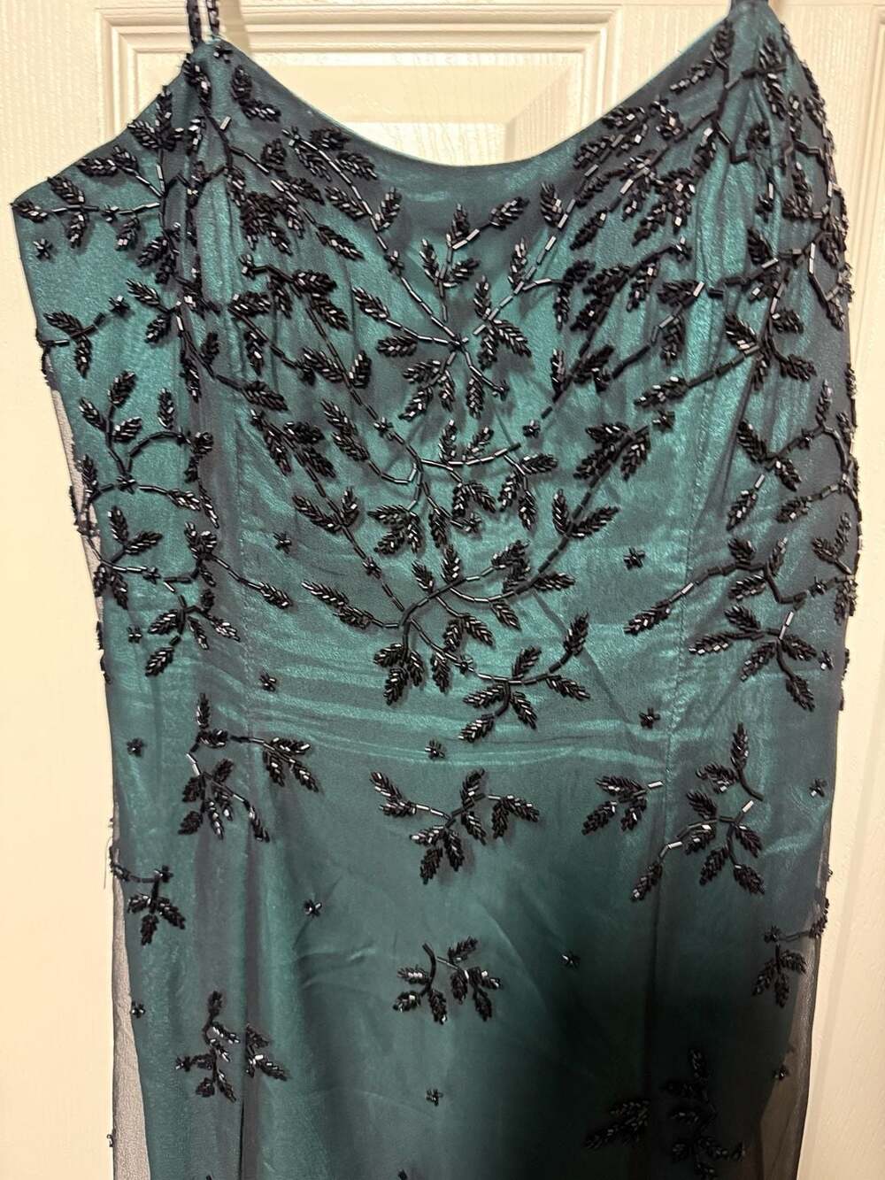 Cache Women's Green Beaded Silk Floral Evening Gown Size 10 - Picture 4 of 9